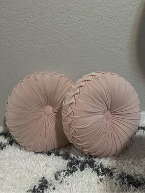 Round Pleated Throw Pillows - Blush Pink (Set of 2)